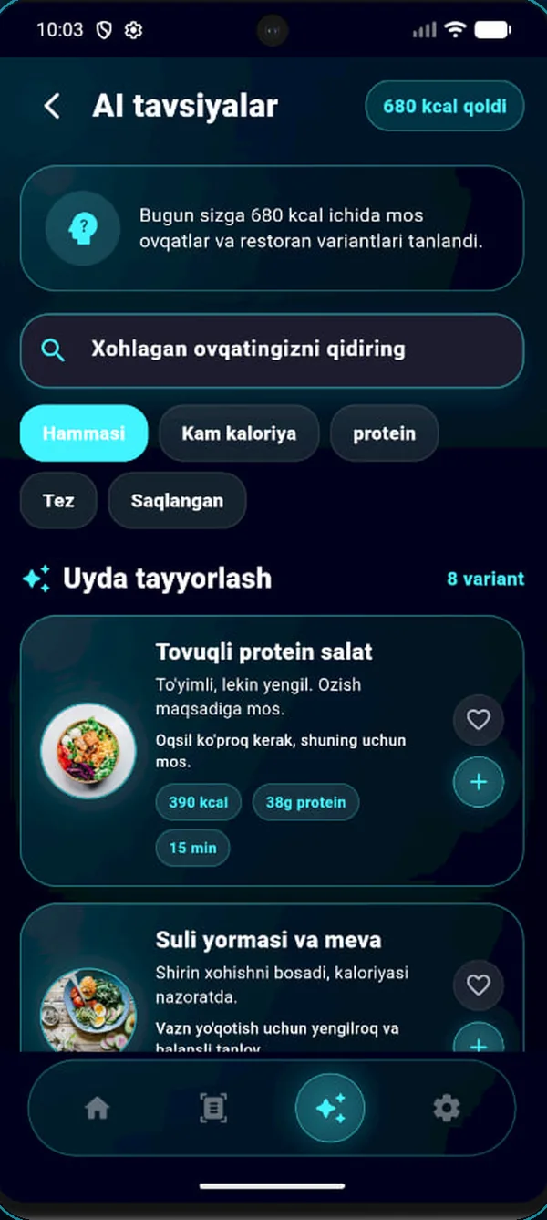 AI tavsiyalar ekrani